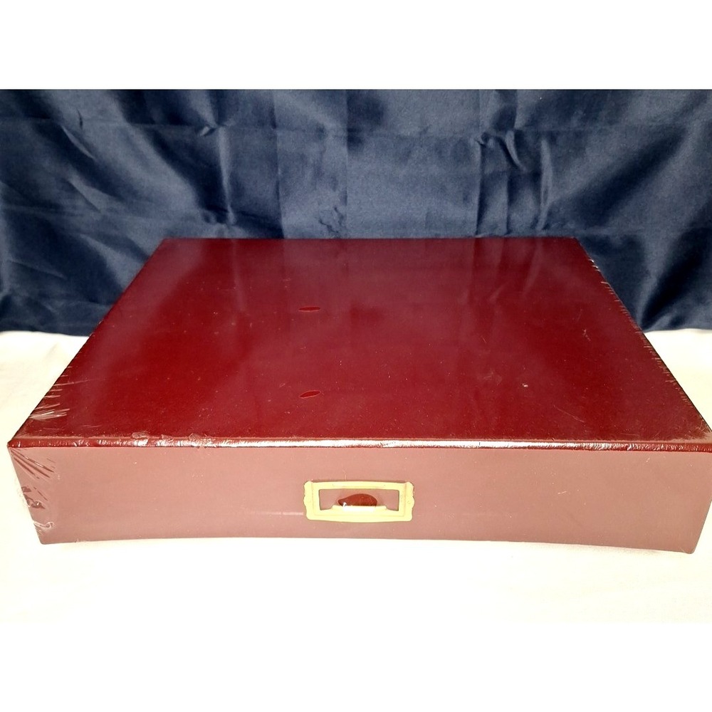 Burgundy Faux Leather‎ Document Storage Box Brass Label Holder Legal 12x15x3 Lid